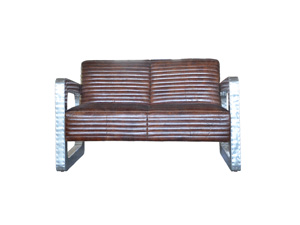 Retro Aluminum Arms Leather Seat Living Room Sofa Set