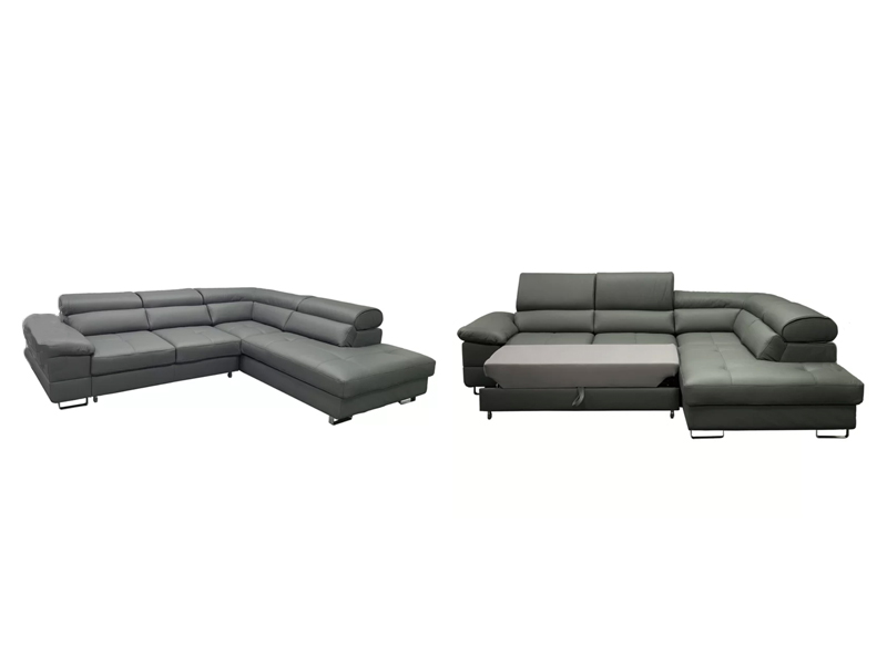 Grey  Sectional Pu/Genuine Leather Sofa Bed Design Modern With Soft Cushion Use In Living Room Lounge