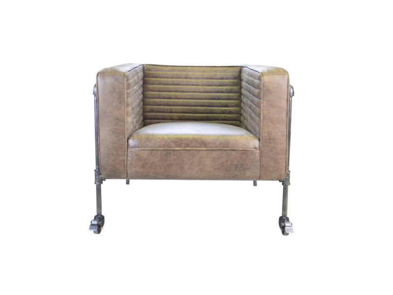 Antique Living Room Leather Sofa Set With Metal Frame And Wheels For Office Lobby