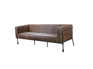 Antique Living Room Leather Sofa Set With Metal Frame And Wheels For Office Lobby