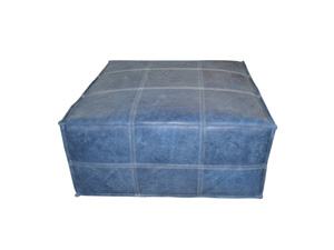Blue Square Genuine Leather Ottoman With Metal Frame