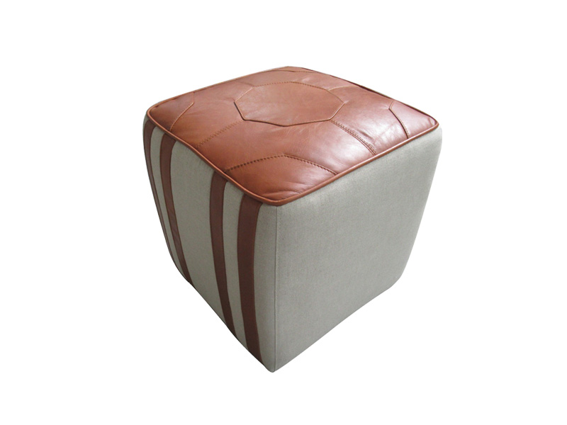 Genuine Leather And Fabric Square Ottoman Soft High Quality
