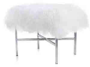 High Polish Metal Frame Wool Ottoman