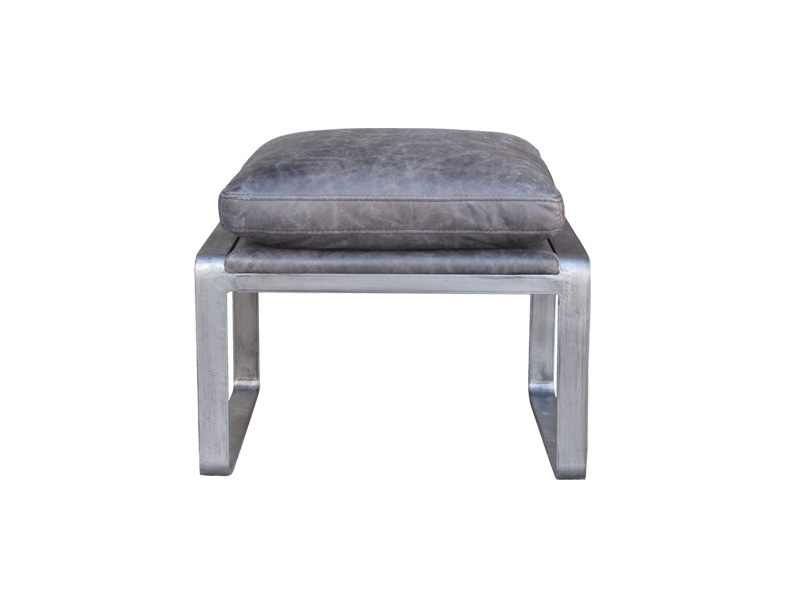 Antique Footstool Ottoman Metal Frame And Genuine Leather