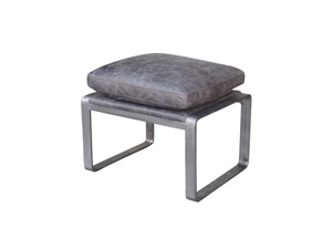 Antique Footstool Ottoman Metal Frame And Genuine Leather 