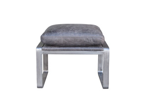 Antique Footstool Ottoman Metal Frame And Genuine Leather 