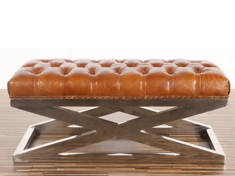 Vintage Leather Stainless Steel Stool