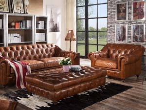 Vintage Leather Tufted Coffee Table Ottoman