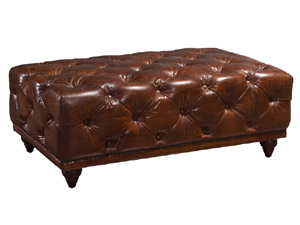 Vintage Leather Tufted Ottoman