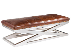 Vintage Leather X Base Stool