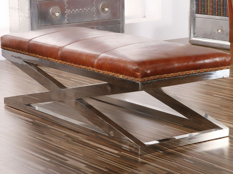 Vintage Leather X Base Stool