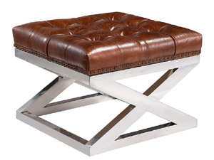 X Base Vintage Leather Ottoman