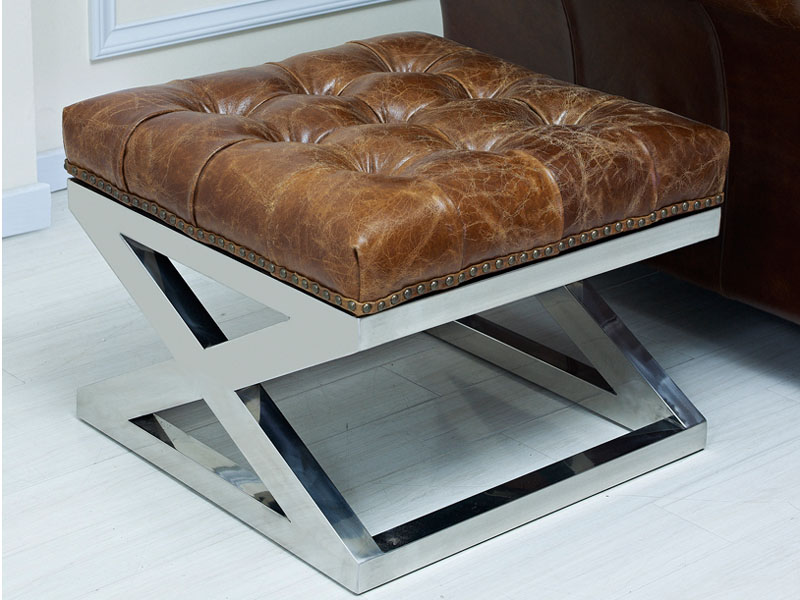 X Base Vintage Leather Ottoman