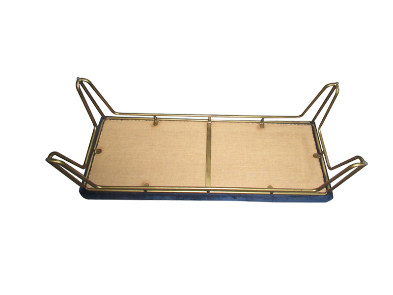 High-End Blue Rectangle Velvet Bench With Bronze Color Leg For Leisure Room