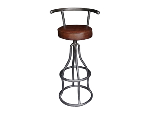 Antique Leather Rustic Base Round Seat Bar Stool