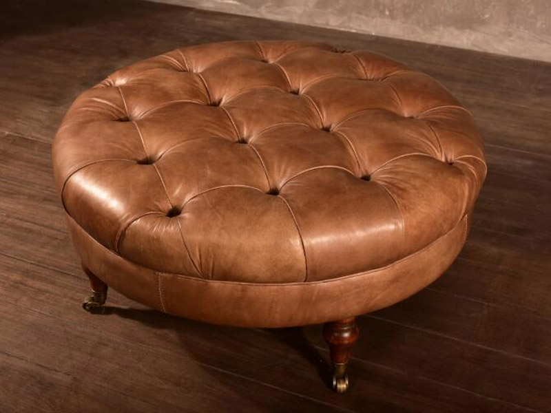 Button Top Vintage Leather Coffee Table