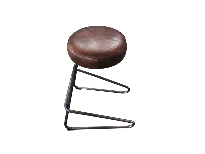 Bar Chair With Creative Metal Frame And Brown Retro Seat