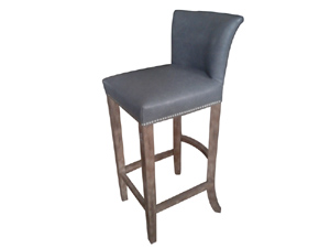 Oak Wood Grey Vintage Leather Bar Stool