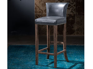 Oak Wood Grey Vintage Leather Bar Stool