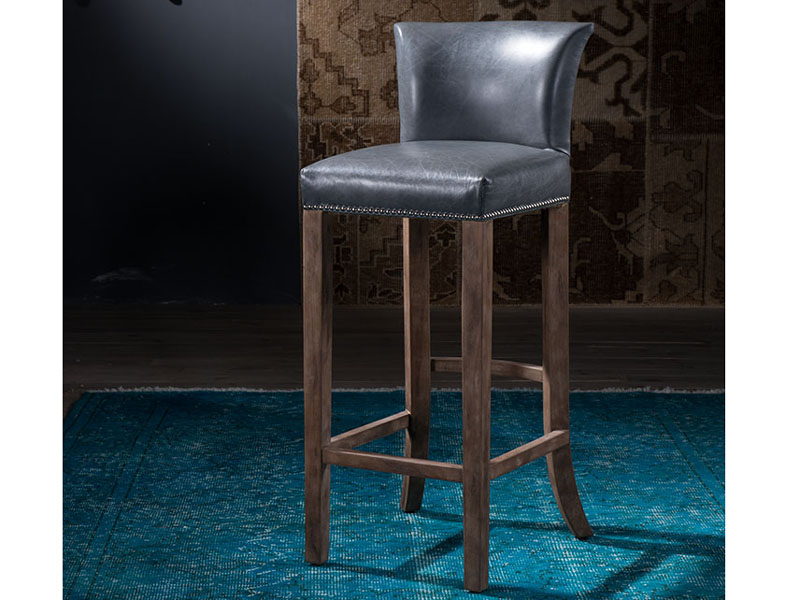 Oak Wood Grey Vintage Leather Bar Stool