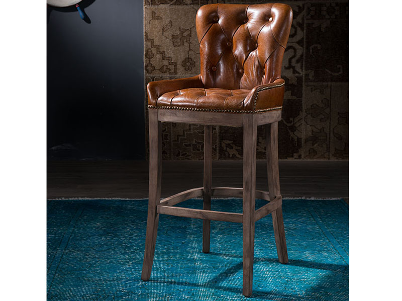 Rustic Vintage Leather High Back Bar Chair