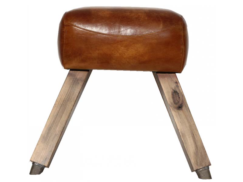 Vaulting Horse Vintage Brown Leather Buffet Foot Stool