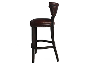 Vintage Genuine Leather Seat Wooden Bar Stool