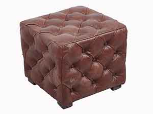 Vintage Genuine Leather Tufted Stool