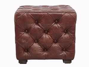 Vintage Genuine Leather Tufted Stool