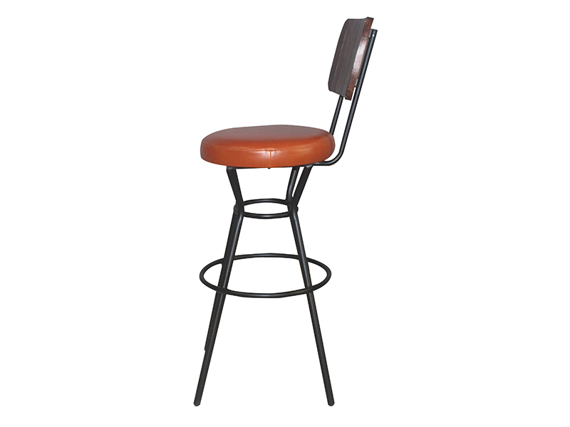 Wood Back Leather Seat Bar Chair with Iron Leg