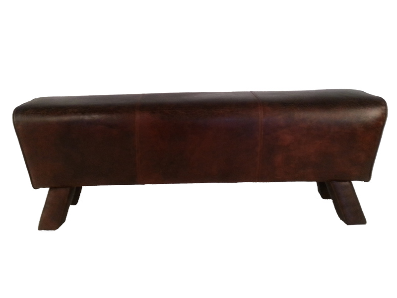 Wood Leg Vintage Leather Foot Stool