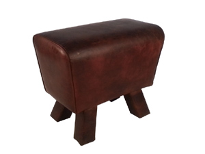 Wood Leg Vintage Leather Stool
