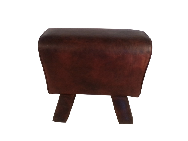 Wood Leg Vintage Leather Stool