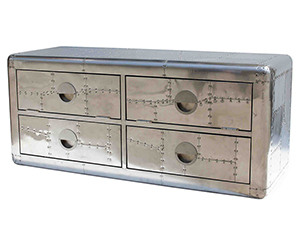 Aircraft Trunk with Polished Aluminum Panels with 4 Drawers