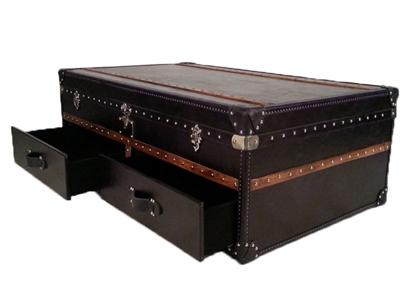 Antique Red Leather Sofa Trunk