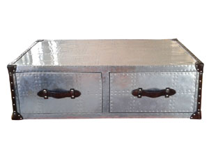 Aviator Leather Steamer Coffee Table with Vintage Drawers