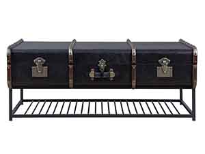 Black Canvas Coffee Table with Rattan