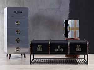 Black Canvas Coffee Table with Rattan