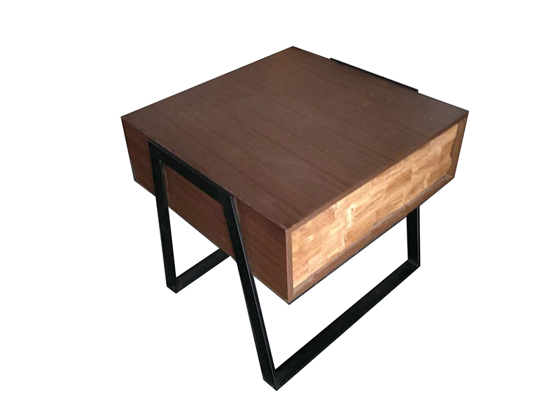 Bronze Metal Frame Wood Side Table Living Room Furniture