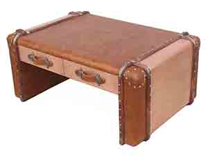 Copper and Vintage Leather Pathched Coffee Table