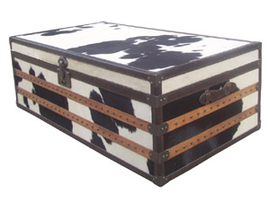 Cow Hide Leather Steamer Coffee Table