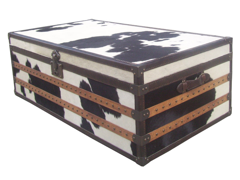 Cow Hide Leather Steamer Coffee Table