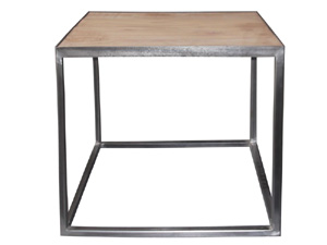 Crafted Iron Frame and Solid Wood Side Table
