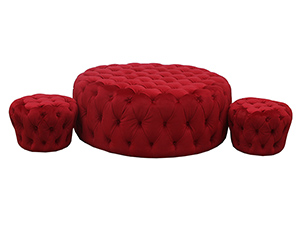 Red Round Tufted Velvet Coffee Table Ottoman