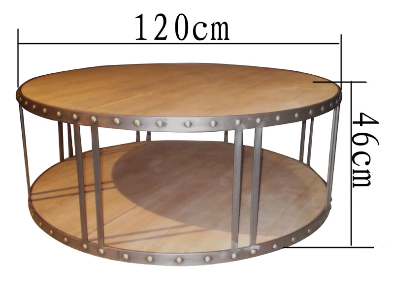 Industrial Style Rustic Metal Frame Round Coffee Table