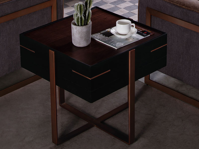 Luxury Rustic Smart Wooden Side Table with Iron Leg