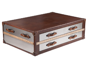 Metal and Vintage Leather Top Coffee Table