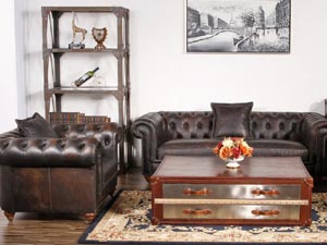 Metal and Vintage Leather Top Coffee Table