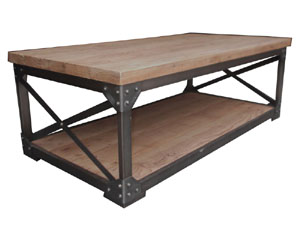 Metal Base Solid Wood Top Coffee Table