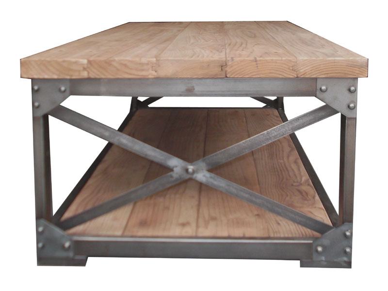 Metal Base Solid Wood Top Coffee Table